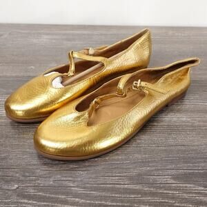 Frye Shoes Womens Size 6 Gold Carson T-Strap Mary Jane Flats Metallic Leather